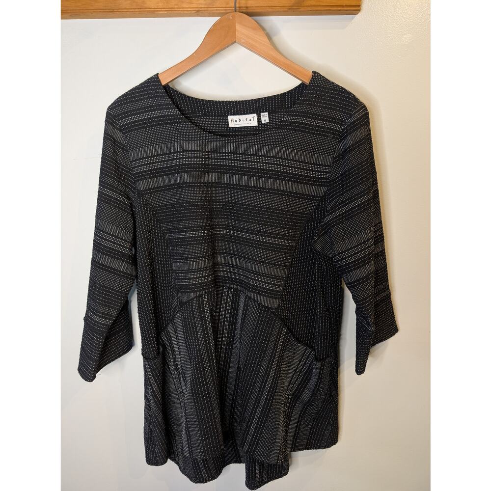 Habitat Clothes to Live In Black Textured Top Asymmetric Hem Gathered Medium